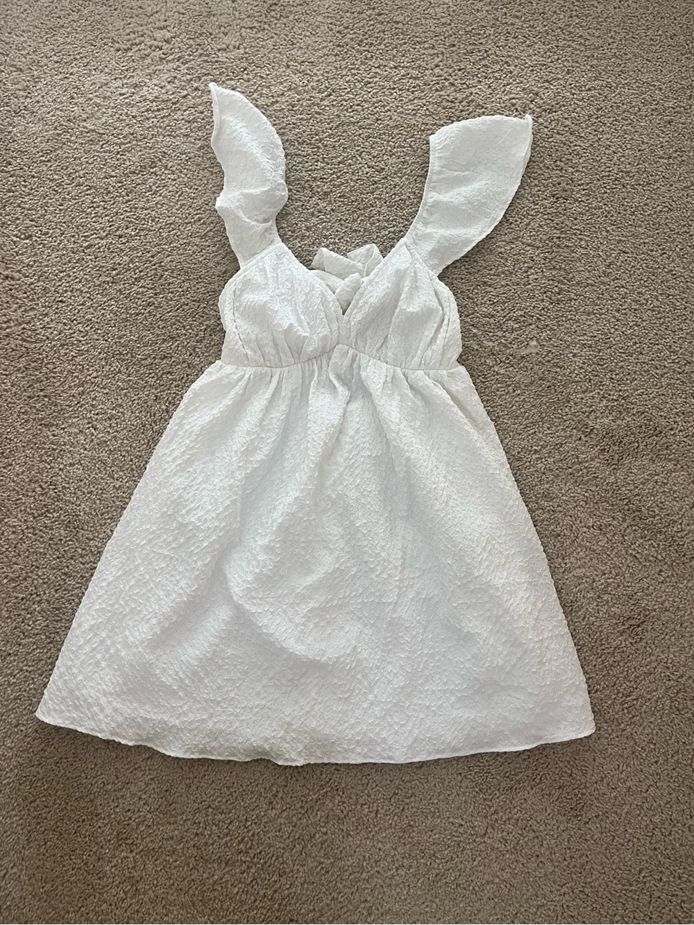 American Eagle White Textured Sundress with Ruffle Straps